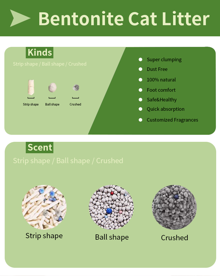 Factory Wholesale Low Dust Kitty Pet Cat Sand Litter Strong Clumping Bentonite Cat Litter