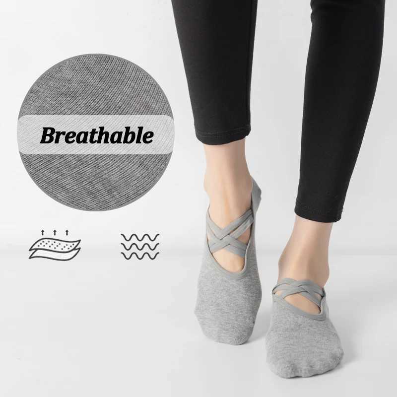 Women Anti-slip Bandage Yoga Socks Breathab Cotton Ladies Fitn Pilates Indoor Socks ss Balt Dance Sports for GymXJ241125
