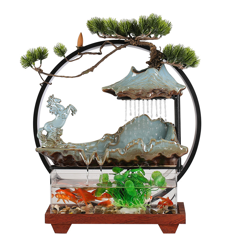 Creative Waterfall Landscape Flowing Fish Tank Aquarium Indoor Office Decoration Craft Gift