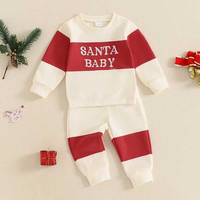 Clothing Sets 1-4Years Kids Baby Boy Girl Christmas Outfits Letter Embroidery Contrast Color Long Sleeve Sweatshirt+Elastic Pants 2 Piece Set H241126