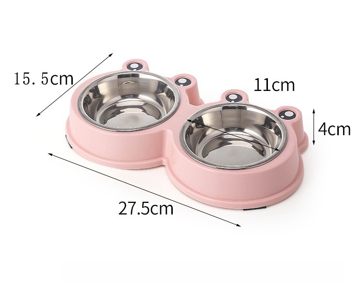 Hot Sell Plastic Frog Design stainless steel bowl pet Feeder stainless steel pet water bowl Double pet bowl stand