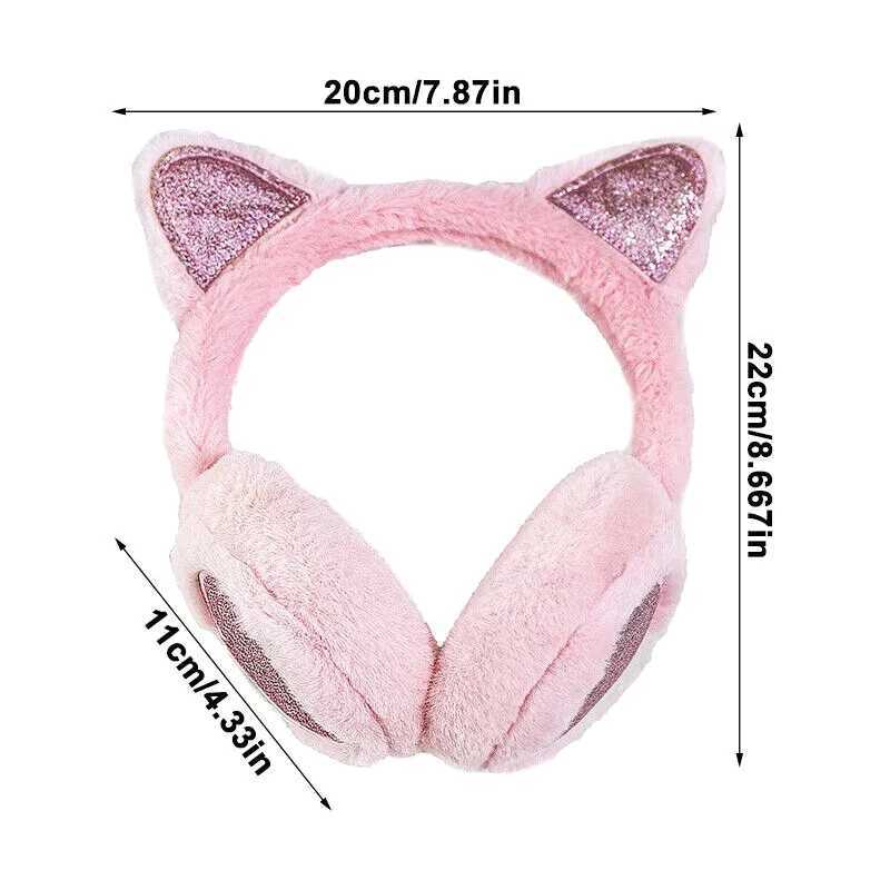 Cute Glitter Cat Ear Earmuff Soft Plush Warmer Winter Warm For Women Men Fashion Solid Earfl Outdoor Cold Protection Ear CoverXJ241126