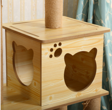 Multicolor large size wooden Sisal pet scratcher house tower condo cat trees