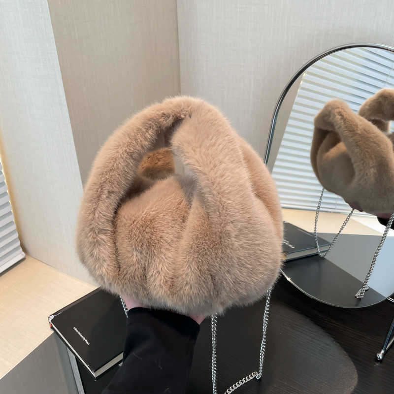 New plush handbag with cute female bun shape imitating mink fur, versatile for autumn and winter, suitable for ladies, crossbody bag, hand pulled wool
