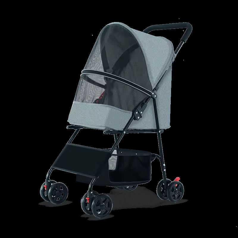 Lightweight Foldable 4-Wheel Zipperless with shock absorption Pet Stroller Trolley for Travel Shopping Walking