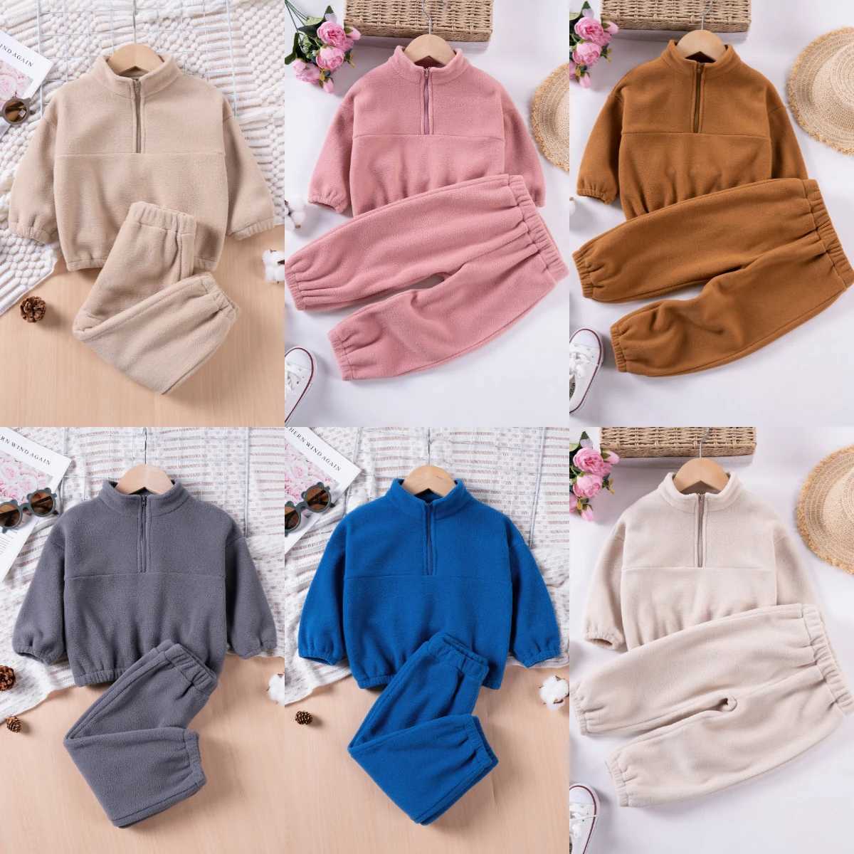 Clothing Sets Winter childrens Set Solid Color Zippered Top And Pants 2-piece Set Comfortable Fabric Childrens Casual Sportswear H241126