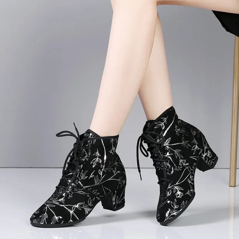 Cowboy dance boots womens jazz dance shoes high-quality soft high heels womens ballroom modern shoes womens dance shoes 3/5CM 241126