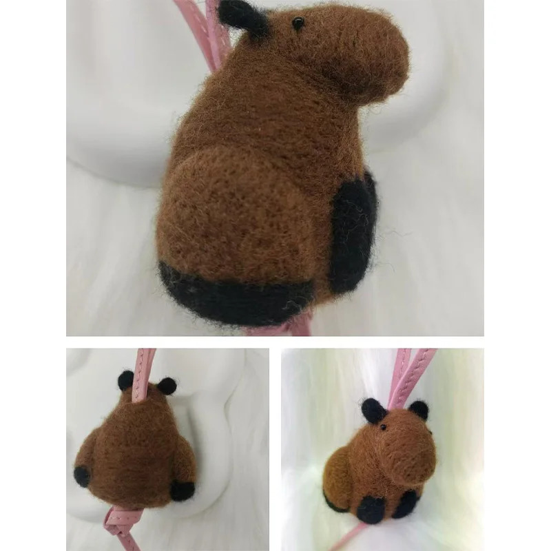 Cute Animal Wool Felt Bag Pendant Handmade Capybara Panda Elephant Sheep Deer Doll Keychain Puppy Hanging Ornament 241125