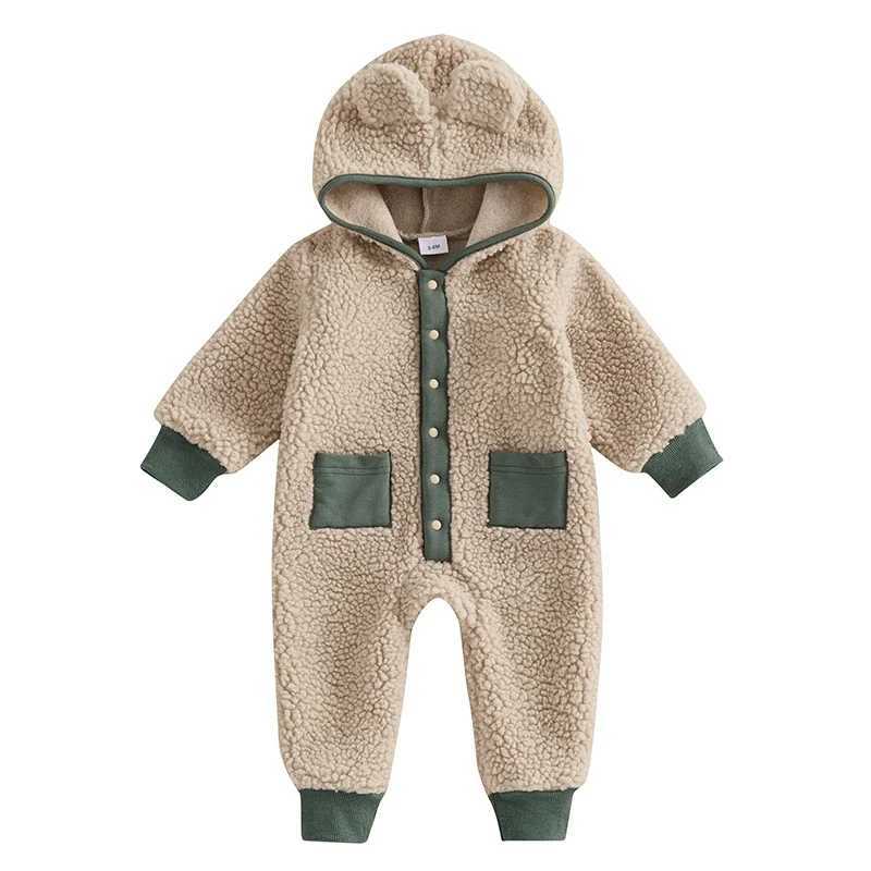 Clothing Sets Baby Boys Girls Fleece Jumpsuits Newborn Winter Warm Long Sleeve Contrast Color Button Up Hooded Rompers for Toddlers H241126