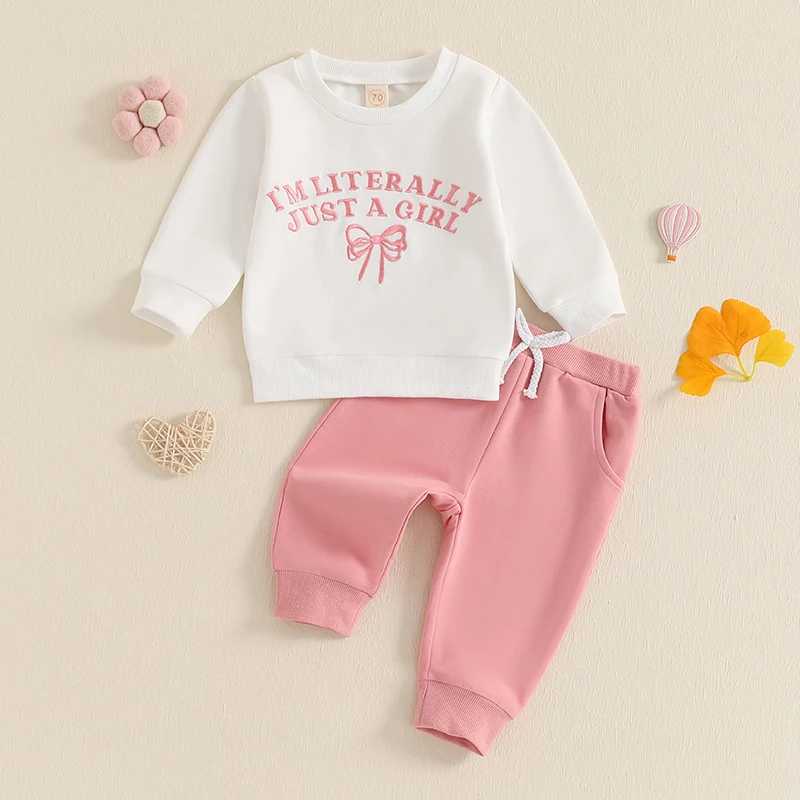 Clothing Sets Baby Girls Kids 2-piece Outfits Embroidery Letters Bow Long Sleeve Sweatshirt with Elastic Waist Sweatpants Activewear 0-3Years H241126