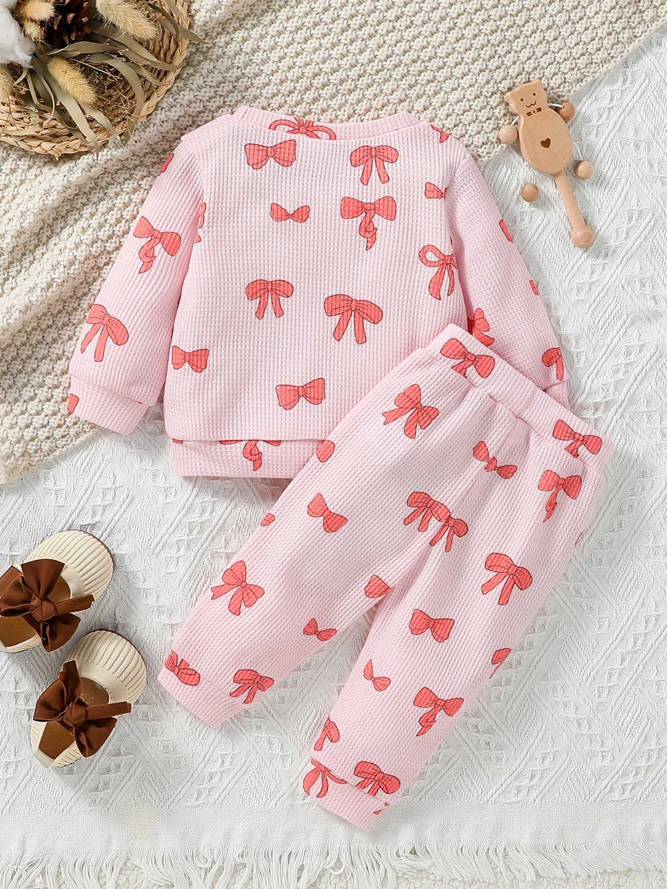 Clothing Sets Baby girl Pink autumn lovely and sweet Print Bow Long Sleeve Honey Streetwear Fashion Pantsuit H241126