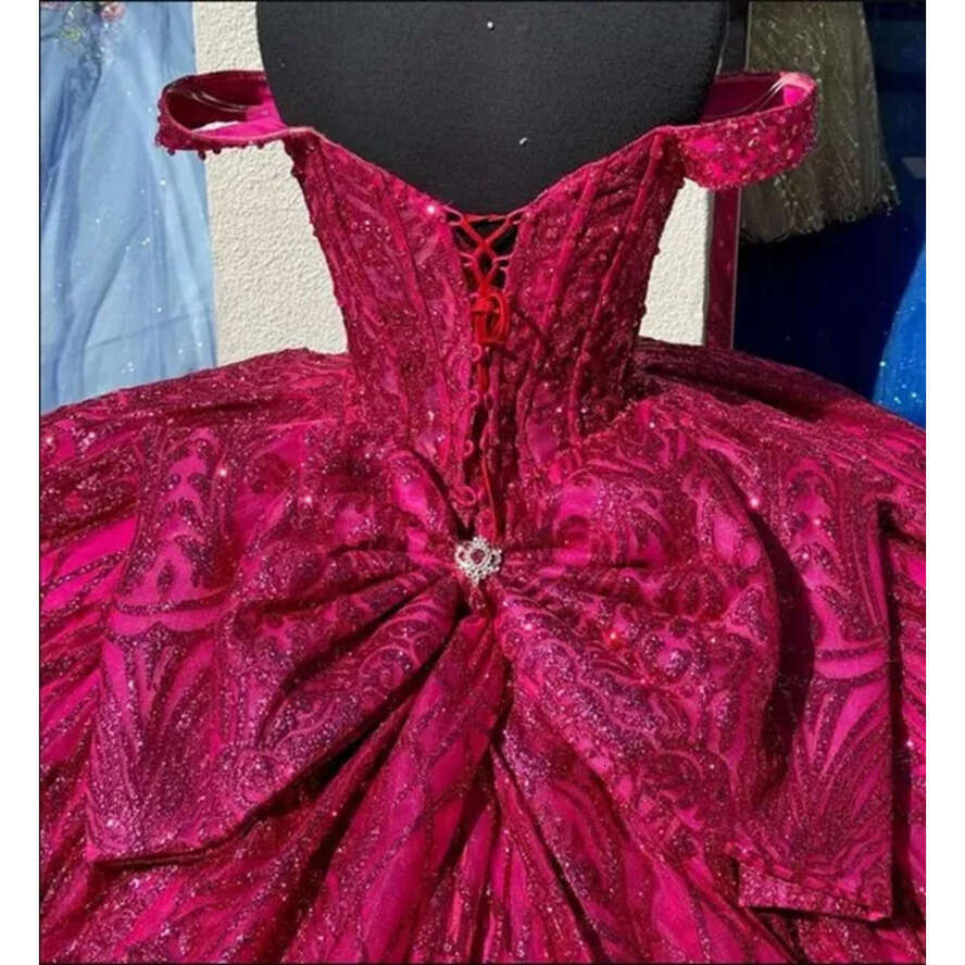 Fabulous Fuia Princess Dresses Sparkly Prom Ball Gown Off Shoulder Glitter Sequins Dia Vestido De Quinceanera Bow 15 Masquerade Dress 1007