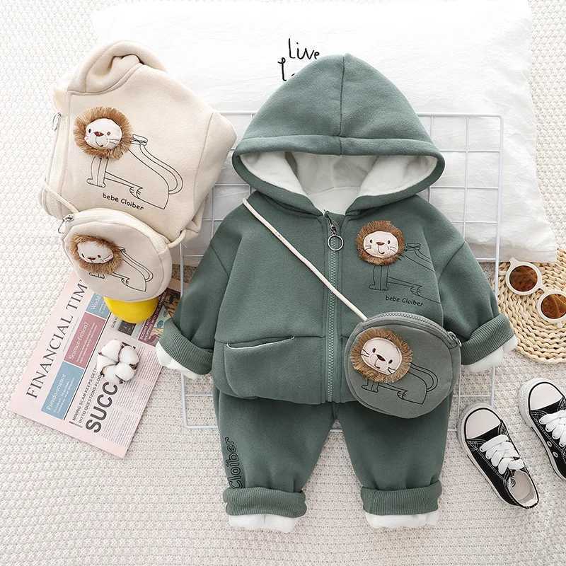 Clothing Sets Baby Boys Clothing Set Autumn Baby Girls Cartoon Lion Hoodies Jacket Pants Bag 3Pcs Suit For Kids Casual Outfits Warm Costume H241126