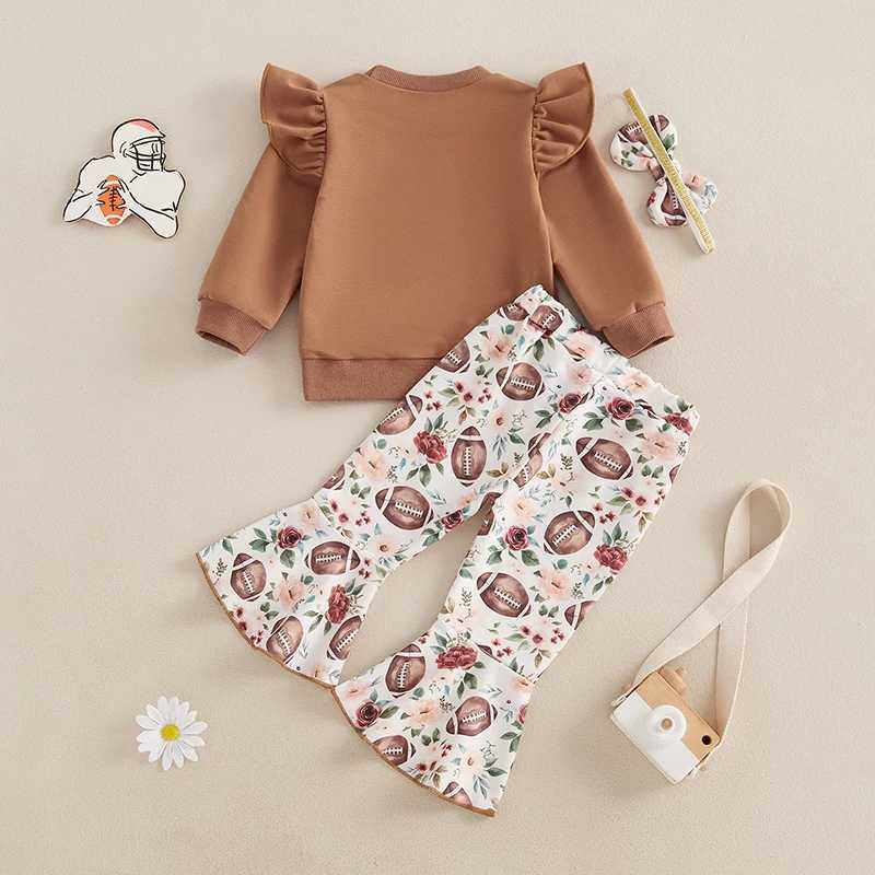 Clothing Sets Kids Baby Girls 3Pieces Fall Outfits Fashion Ruffle Long Sleeve Sweatshirt+Football Flower Print Pants+Hairband Girl Sets H241126
