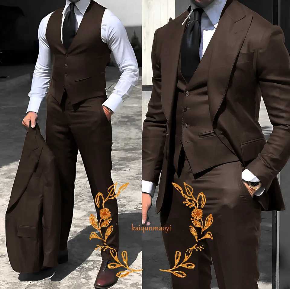 Grey business mens 3-piece jacket pants vest formal office uniform slim and elegant mens clothing XS-5XL X241126 - view 6