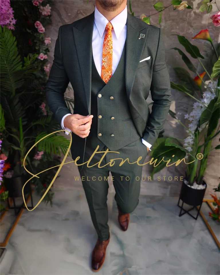 Mens 3-piece set 2025 new fashionable casual business clothing slim fit formal jacket set boyfriend wedding dress set X241126