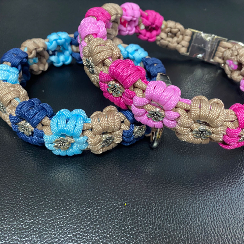 CUSTOM Logo Macrame Handmade Braided Nylon Rope Collar Collier Pour Chien Corde S M L XL Paracord Dog Collar And Lead Leash Set