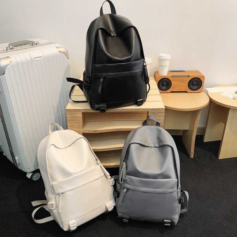 2024 PU backpack men's and women's soft leather business casual large capacity travel computer fashion student double backpack