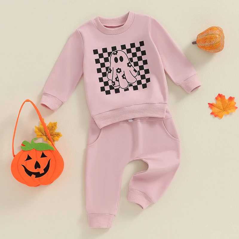 Clothing Sets Girls Halloween Outfit Long Sleeve Pumpkin Print Tops Solid Color Leggings Sets Cute Costume for Kids Party Wear H241126