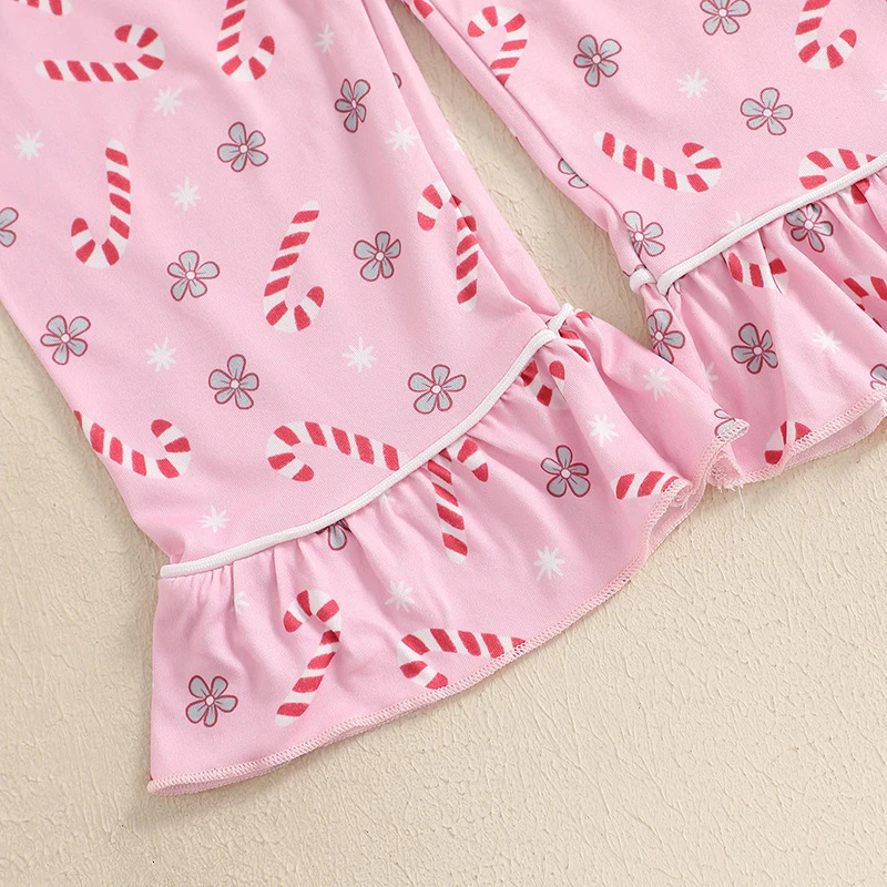 Children Kids Baby Girls Christmas Pajamas Sets TreeCandy CaneBow Print Shirts Tops Long Pants 2 Pieces Lounge Suit Sleepwear 241126
