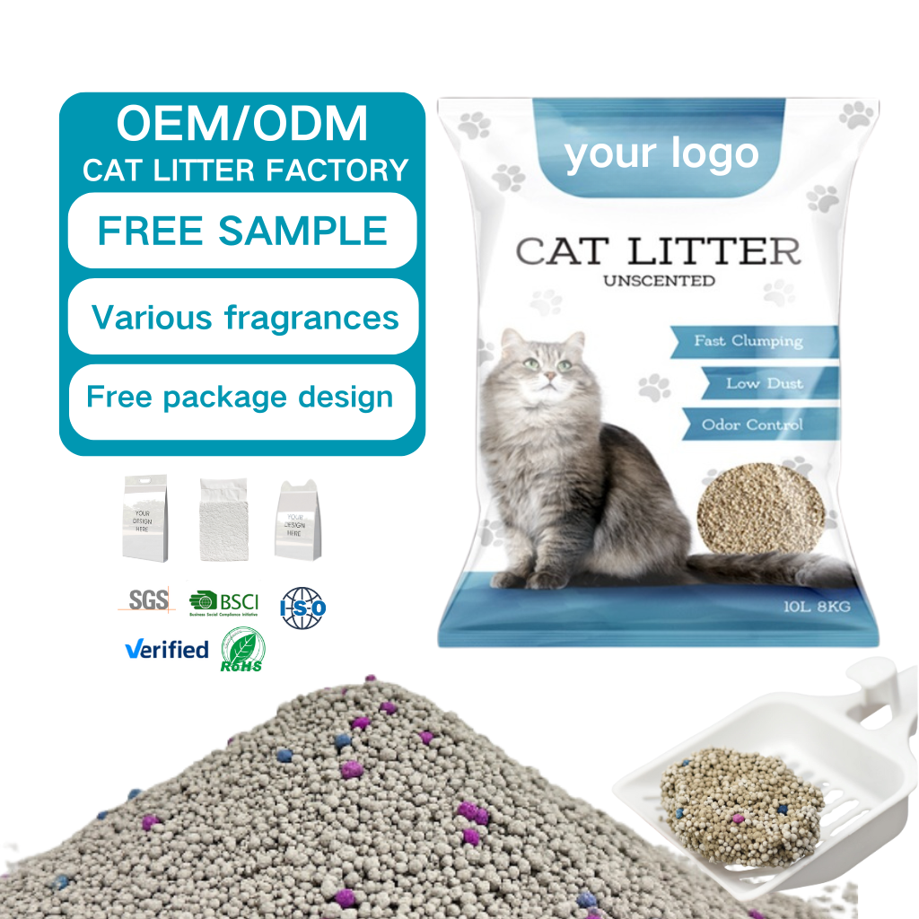 Oem Odm Factory Wholesale Easy Scoop Cat Crystal Litter Odour Lock Strong Dust Free Clumping Premium Bentonite Cat Litter