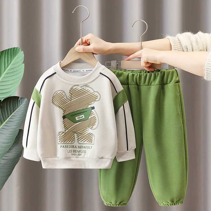 Clothing Sets Spring Autumn Baby Boys Clothing Set Cotton Cartoon Bear Pullover Top + Pants 2Pcs Suit For Kids Casual Outfits Child Tracksuits H241126