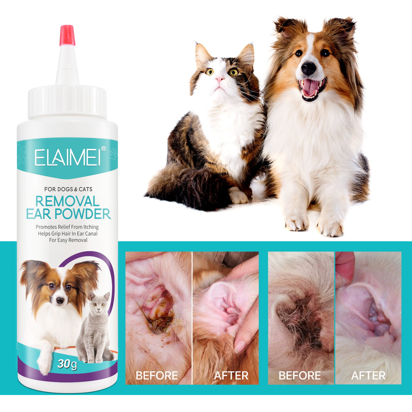 ELAIMEI Professional Dog Cat Pet Ear Cleaning Ear Washing Powder To Remove Ear Hair