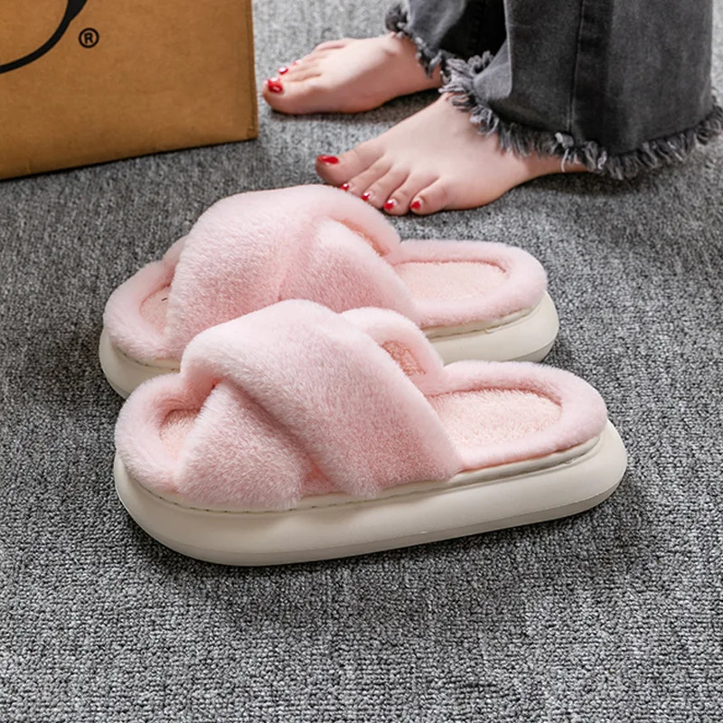 Womens winter indoor thick soled EVA soft cotton slippers with open mouth household solid color plush slippers 241126