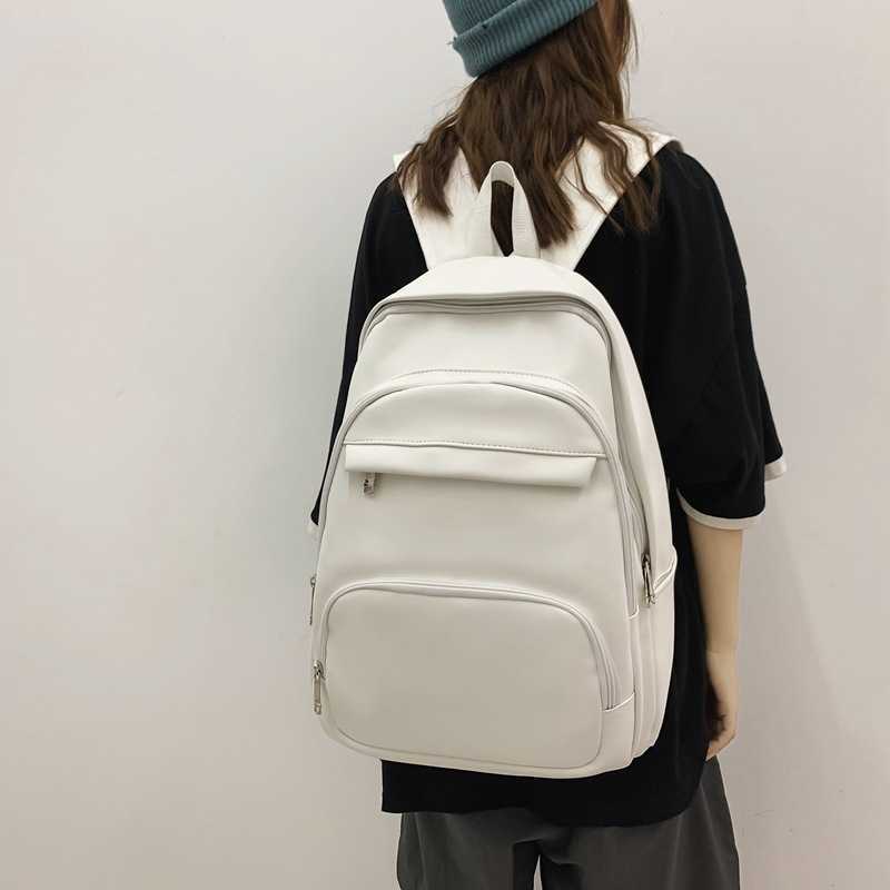 PU Double Back Women's Korean Edition Ins Soft Leather Backpack Trendy Fresh and Versatile Male College Student Backpack