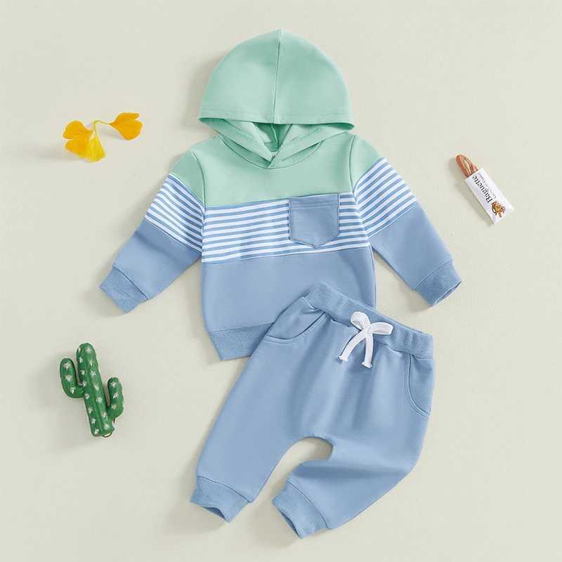 Clothing Sets Boy Autumn 2PCS Outfit Sets Long Sleeve Striped Hoodie Solid Color Pants Sets H241126
