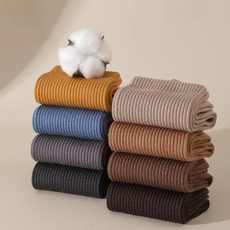 96% pure cotton mens socks 5 pairs/batch high-quality commercial antibacterial long thick socks casual and breathable autumn and winter 241126