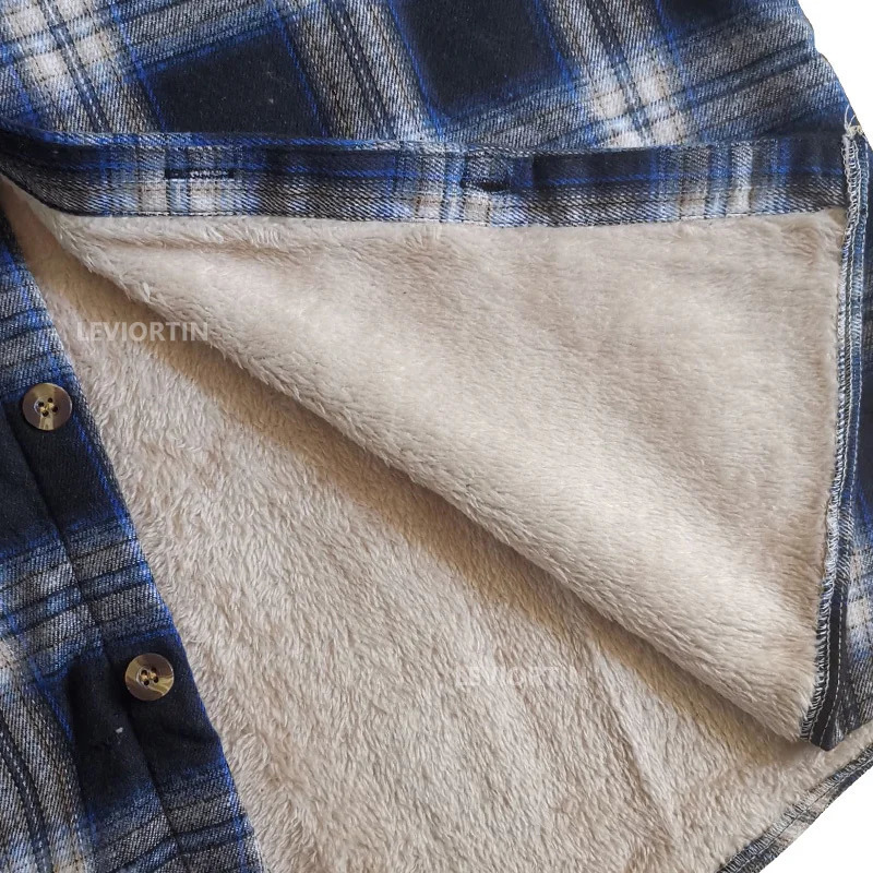 Winter mens flannel plain button up long sleeved shirt Sherpa fashion wool lining keeps warm mens classic shirt jacket 241126