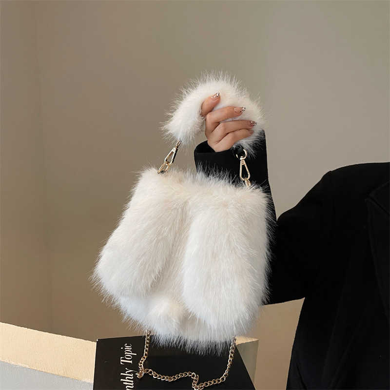 New Cute Cartoon Linglong Rabbit Ears Imitation Fox Hair Autumn/Winter Plush Bag for Women, Handbag, Crossbody Bag 241126