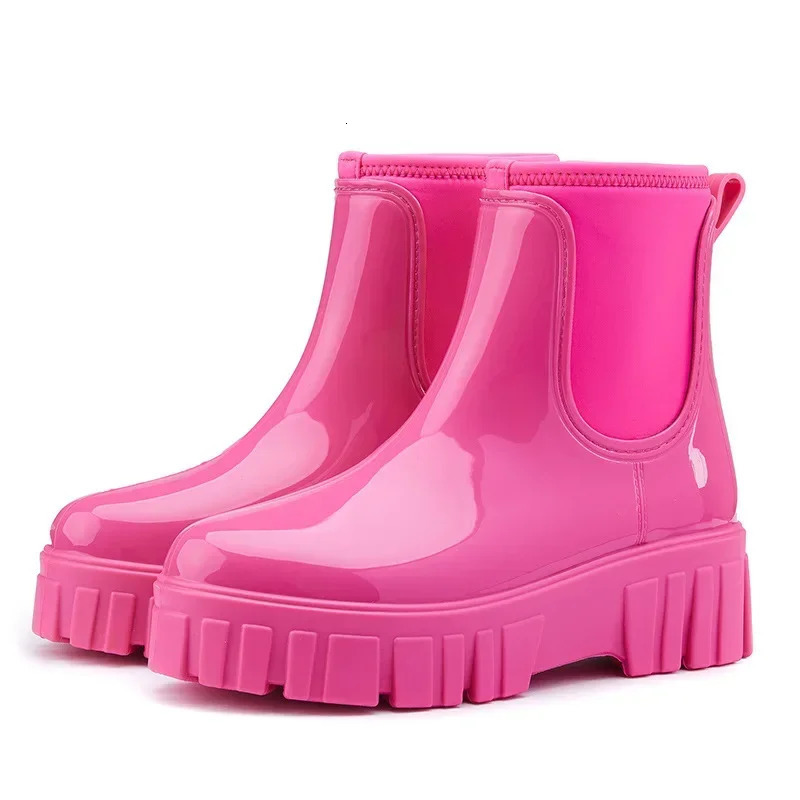 Womens rubber boots platform foot rain shoes womens waterproof Chelsea boots womens Galohes work garden water shoes 241126