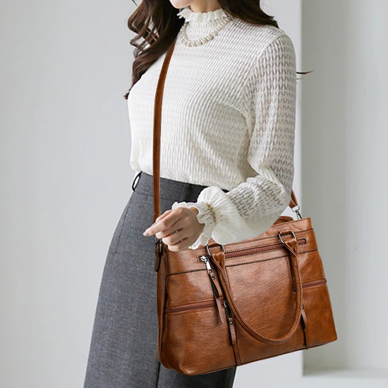 Large Capacity Soft Leather Pillow Bags Retro Handbag Boston Bag Casual One Shoulder Diagonal Cross Mom Sac A Main 241125