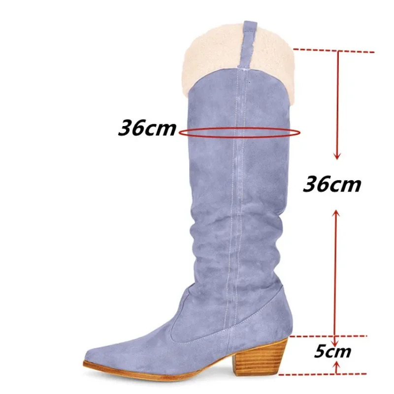 European and American style womens suede Western style cowboy boots corner splicing sleeves thick high heels knee high boots 241126