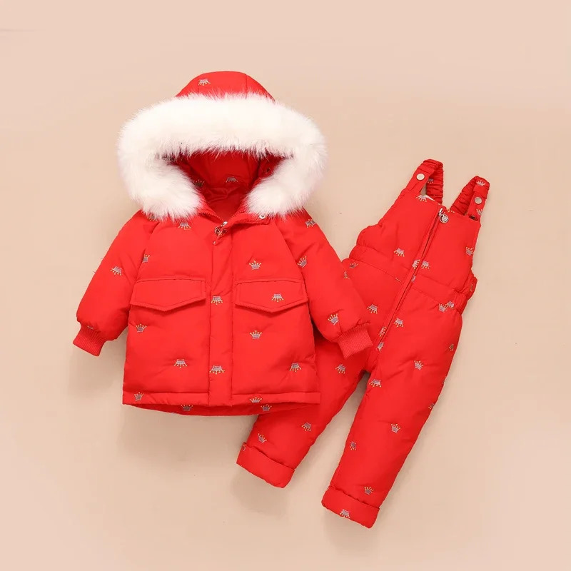 Childrens Winter Clothing Set Down Jacket for Girls Kids Snowsuit Parkas Outerwear Overalls Suit Baby Girl Coat Jumpsuit 2Pcs 241126