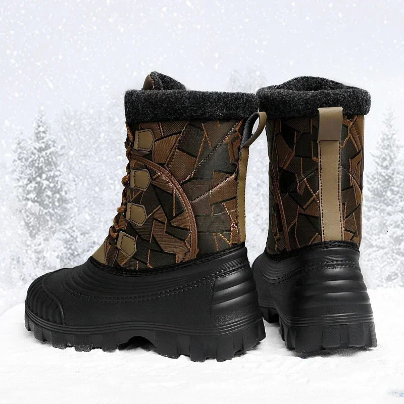 Winter snow boots for men mid calf duck boots warm outdoor waterproof hunting work boots for men camouflage outdoor shoes for men 241126