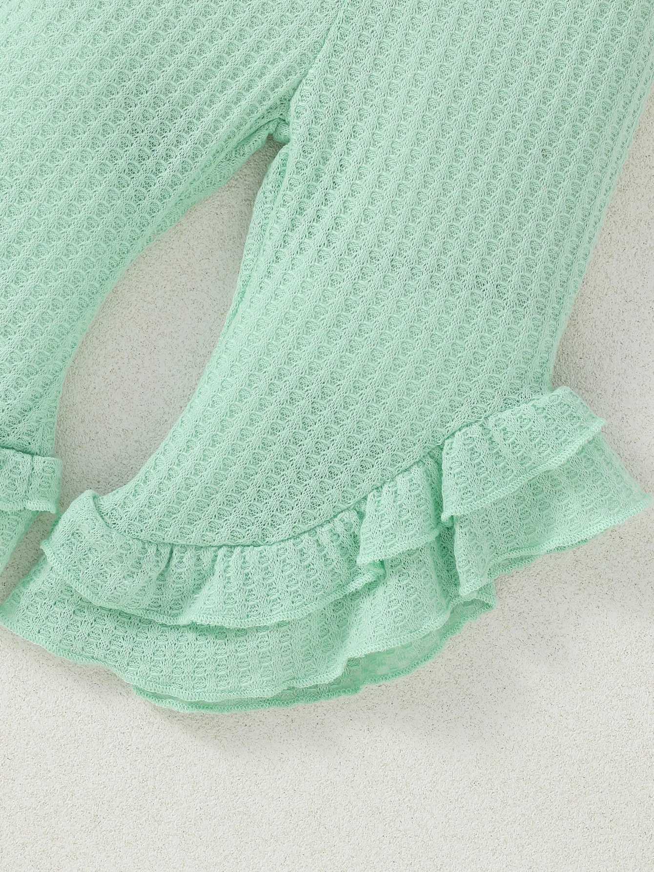 Clothing Sets Baby Girls Summer Green Sleeveless Top+Trousers With Ruffled Fashion Vacation Set Clothing H241126