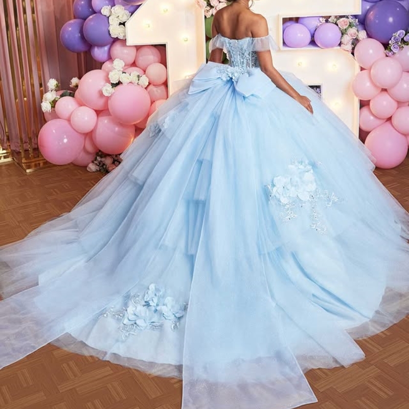 Green Mint Shiny Dresses Princess Sweet Years Birthday Party Lace Appliques Wer Tull Tiered Vestidos De Quinceanera Anos