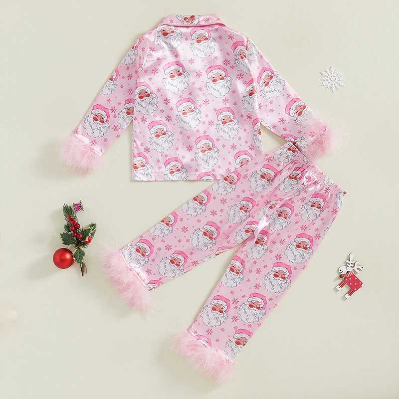 Clothing Sets Toddler Girl 2-Piece Christmas Pajamas Set with Long Sleeve Feather Trim Shirt and Pants - Festive Sleepwear for Baby H241126