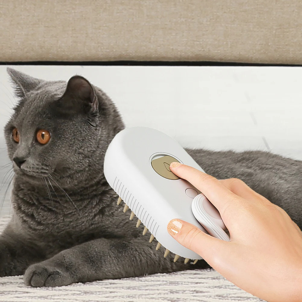 Rechargeable Cat Steamy Brush with Leave-In Serum Self Cleaning Steam Cat Brush Pet Comb for Cats and Dog Cleaning Brush