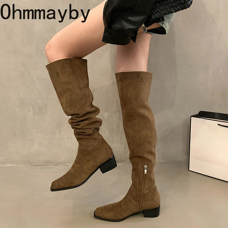 er Square Heel Stretch Women Over The Knee High Boots Autumn Winter Ladies Concise Long Botas De Mujer 241114