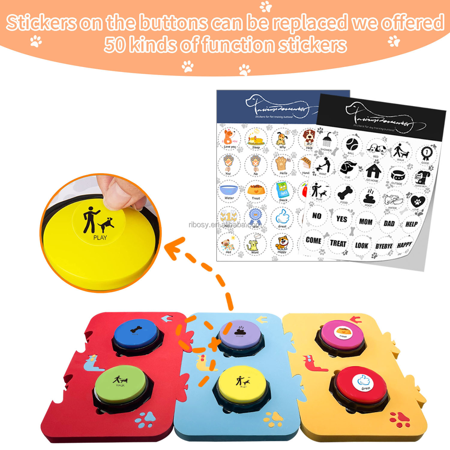 6 Pcs Dog Speech Buzzers Set Pet Training Buzzer With Mats and Stickers, Dog Buttons for Communication Recordable Device