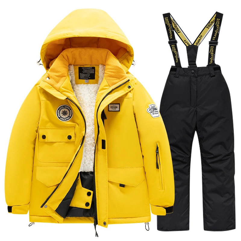 Winter childrens skiing suit for boys and girls windproof and waterproof thick coat for warmth and snow playing equipment 241126