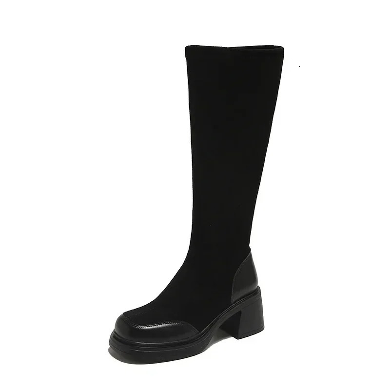 Fashion Knee High Boots Women Chunky Heels Punk Long Boots Patchwork Ladies Shoes Thick Bottom Platform Botas 241114