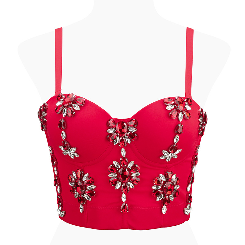Women's Tanks Sexy Women Bra Purple Green Evening Club Disco Diamonds Corset Birthday Belly Dance Stage Costumes Women's Short Tops