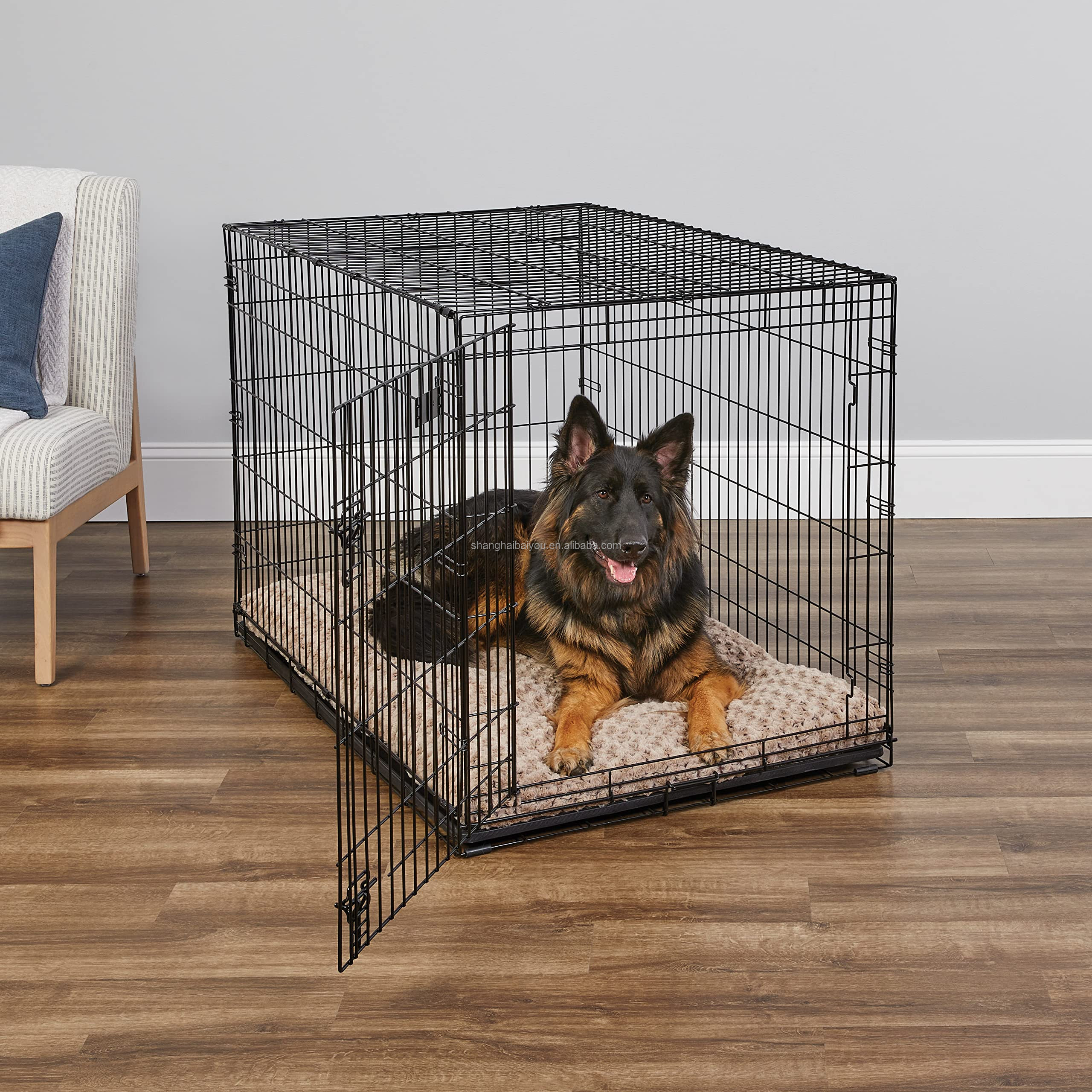 Baiyou Relaxlines large size double door metal pet Cage Metal Kennels Tray Heavy Duty collapsible Dog cage