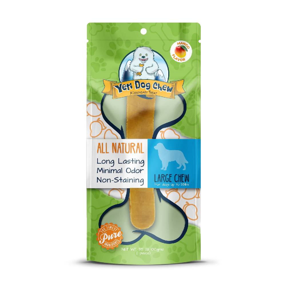 Yeti Dog All-Natural Mango Flavor Large 3.5 oz 40 per Case Organic Premium Rawhide Dog Snack Food Protein Rich Safe Dogs