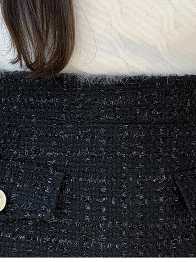 HMA autumn and winter fashion coarse woolen short skirt womens version A-Line high waisted wool pleated skiing 241125